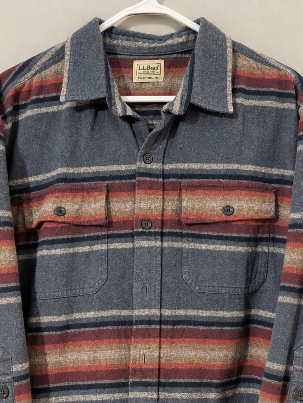 L.L. Bean Men’s Striped Shirt Jacket in Gray, Blue, Red & Cream - Size XXL
